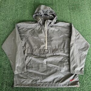 Vintage Y2K Nike Gray Red Half Zip Baggy Nylon Hooded Windbreaker Jacket Small